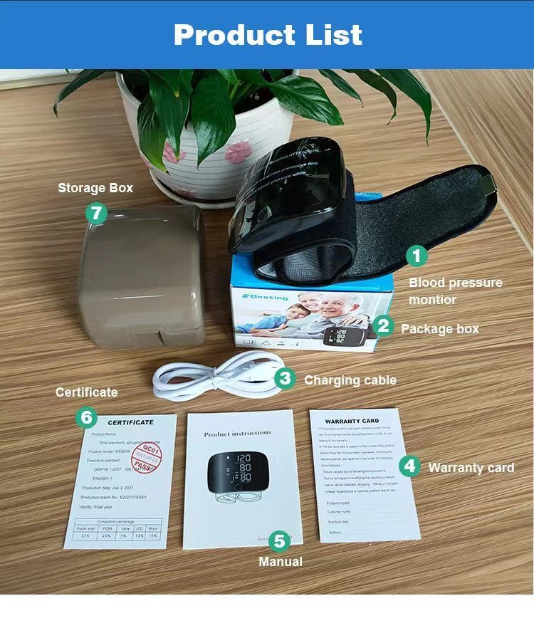 𝐀𝐮𝐭𝐨𝐦𝐚𝐭𝐢𝐜 𝐖𝐫𝐢𝐬𝐭 𝐁𝐏 𝐌𝐨𝐧𝐢𝐭𝐨𝐫™ - Clinically Accurate w/ Large Backlit Display, Adjustable Cuff, Voice Broadcast & Case